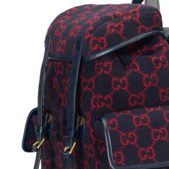 Gucci GG Monogram Print Wool Backpack in Navy - Picture 6 of 7